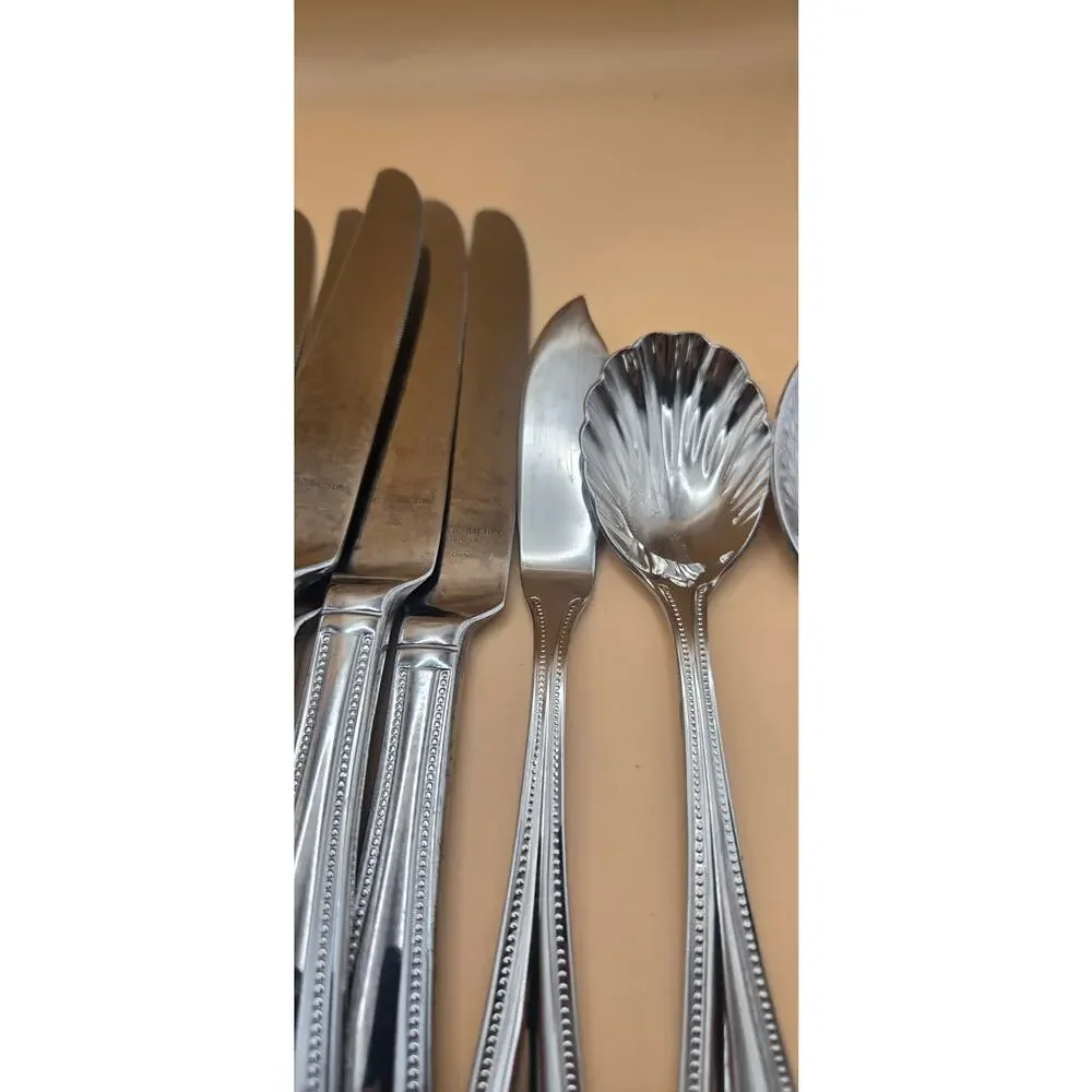 Reed -Barton Elegant Bead 18/10 Stainless Flatware Serving Set of